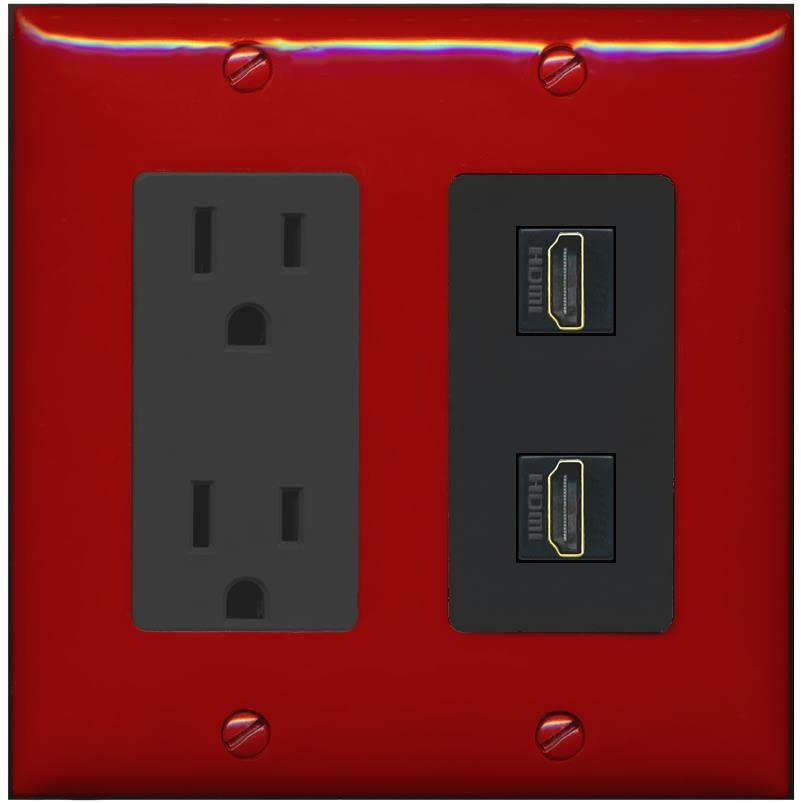 RiteAV HDMI Wall Plate 2 Port - Outlet [Red/Black]