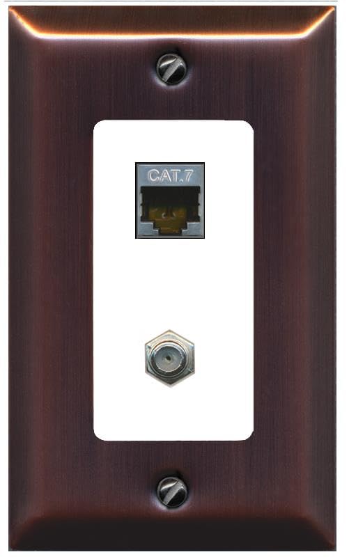 RiteAV Coax and Cat7 Wall Plate - 1 Gang [Brushed-Copper/White]