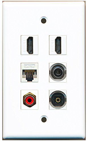 RiteAV - 2 HDMI 1 Port RCA Red 1 Port Toslink 1 Port 3.5mm 1 Port Cat5e Ethernet White Wall Plate