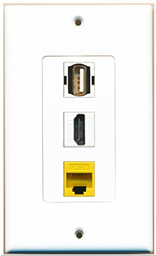 RiteAV 1 Port HDMI 1 USB A-A 1 Cat5e Ethernet Yellow Wall Plate OVERSIZED