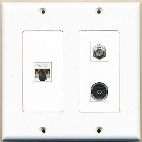 RiteAV - 1 Port Coax Cable TV- F-Type 1 Port Toslink 1 Port Cat5e Ethernet White - 2 Gang Wall Plate