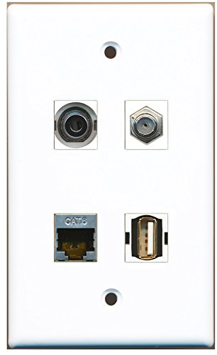 RiteAV - 1 Port Coax Cable TV- F-Type 1 Port USB A-A 1 Port Shielded Cat6 Ethernet 1 Port 3.5mm Wall Plate