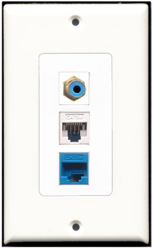 RiteAV 1 Port RCA Blue 1 Cat5e Ethernet White 1 Cat5e Ethernet Blue Wall Plate OVERSIZED