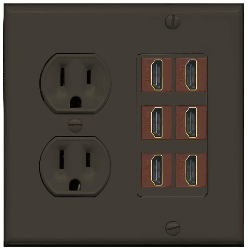 RiteAV HDMI Wall Plate 6 Port - Round Outlet [Brown/Brown]