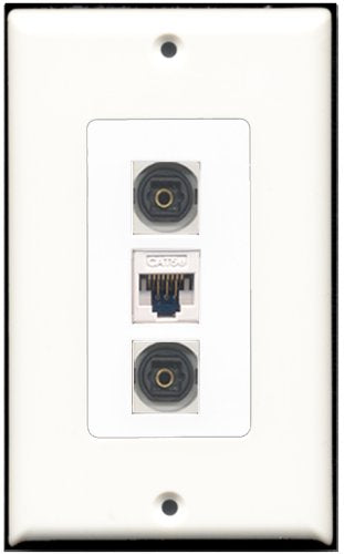 RiteAV 2 Port Toslink 1 Cat5e Ethernet White Wall Plate OVERSIZED