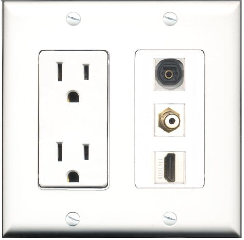 RiteAV - 15 Amp Power Outlet 1 Port HDMI 1 Port RCA White 1 Port Toslink Decorative Wall Plate