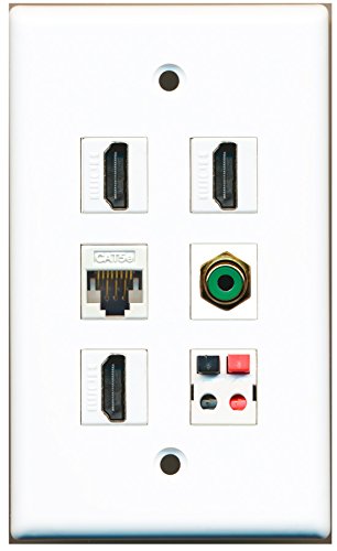 RiteAV - 3 HDMI 1 Port RCA Green 1 Port Cat5e Ethernet White 1 Port Speaker Wall Plate