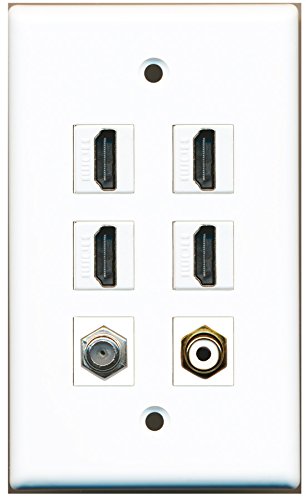 RiteAV - 4 HDMI 1 Port RCA White 1 Port Coax Cable TV- F-Type Wall Plate