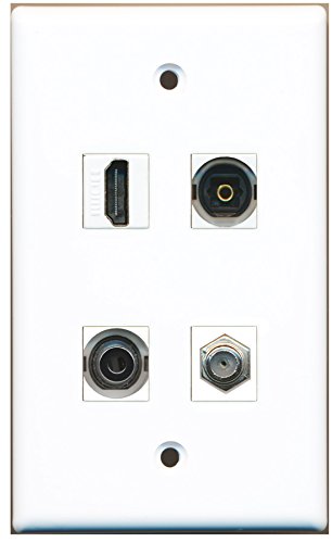 RiteAV - 1 Port HDMI 1 Port Coax Cable TV- F-Type 1 Port Toslink 1 Port 3.5mm Wall Plate