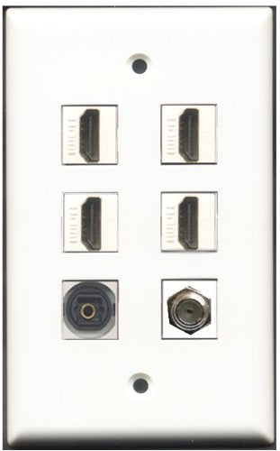 RiteAV - 4 Port HDMI 1 Coax Cable TV- F-Type 1 Toslink Wall Plate