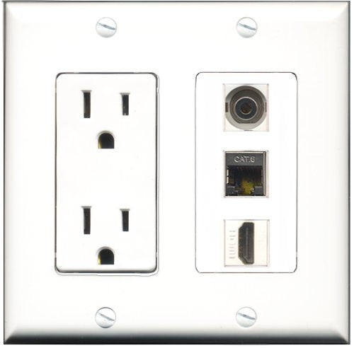 RiteAV - 15 Amp Power Outlet 1 Port HDMI 1 Port Shielded Cat6 Ethernet Ethernet 1 Port 3.5mm Decorative Wall Plate