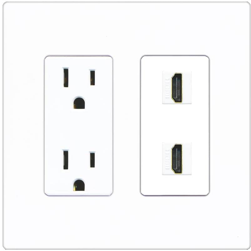 RiteAV HDMI Wall Plate 2 Port - Outlet [Screwless White]