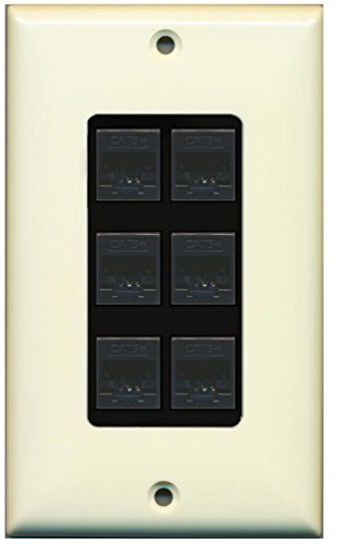 RiteAV Decorative 1 Gang 6 Port Cat5e Wall Plate - Light Almond/Black
