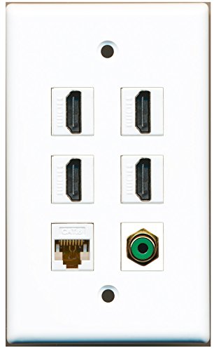 RiteAV - 4 HDMI 1 Port RCA Green 1 Port Cat6 Ethernet White Wall Plate