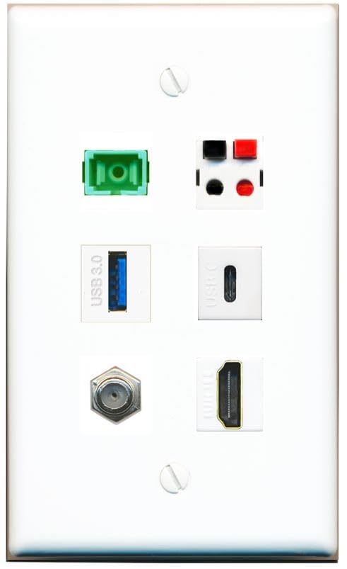 RiteAV Coax HDMI SC-APC-SX Speaker USB-3 USBC Flat/Solid Wall Plate [White]