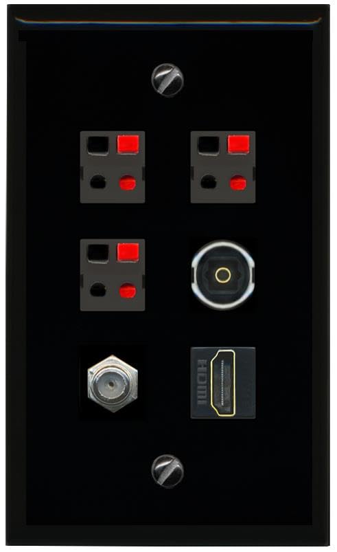 RiteAV COAX HDMI 3 SPEAKER TOSLINK Flat/Solid Wall Plate [Black]