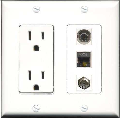RiteAV - 15 Amp Power Outlet 1 Port Coax 1 Port Shielded Cat6 Ethernet Ethernet 1 Port 3.5mm Decorative Wall Plate