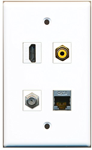 RiteAV - 1 Port HDMI 1 Port RCA Yellow 1 Port Coax Cable TV- F-Type 1 Port Shielded Cat6 Ethernet Wall Plate