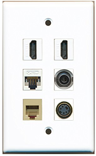 RiteAV - 2 HDMI 1 Port Phone RJ11 RJ12 Beige 1 Port S-Video 1 Port 3.5mm 1 Port Cat5e Ethernet White Wall Plate