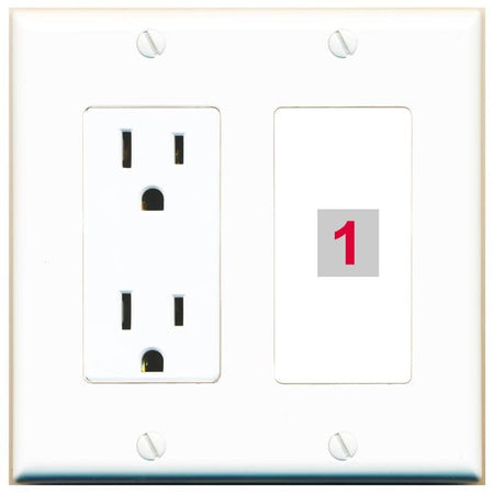 RiteAV Custom Wall Plate 1 Port - Outlet [White/White]