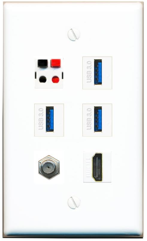 RiteAV COAX HDMI SPEAKER 3 USB-3 Flat/Solid Wall Plate [White]