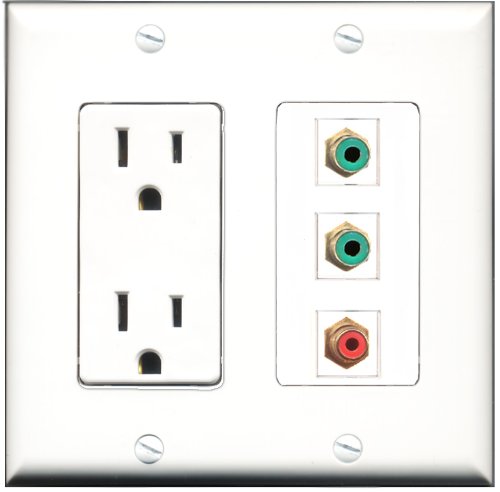 RiteAV - 15 Amp Power Outlet 1 Port RCA Red 2 Port RCA Green Decorative Wall Plate