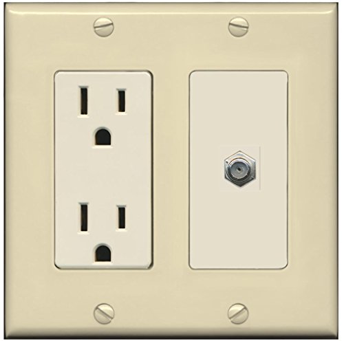 RiteAV - 15 Amp Power Outlet and 1 Port Coax Cable TV- F-Type Decorative Type Wall Plate - Ivory/Light Almond