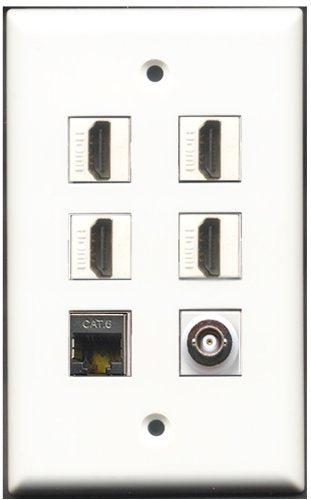 RiteAV - 4 Port HDMI 1 Shielded Cat6 Ethernet 1 BNC Wall Plate