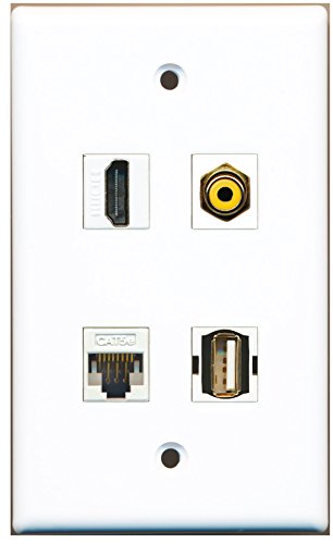 RiteAV - 1 Port HDMI 1 Port RCA Yellow 1 Port USB A-A 1 Port Cat5e Ethernet White Wall Plate