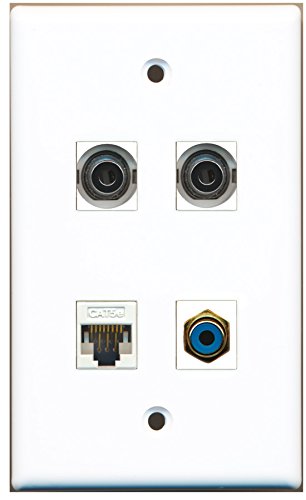 RiteAV - 1 Port RCA Blue 2 Port 3.5mm 1 Port Cat5e Ethernet White Wall Plate