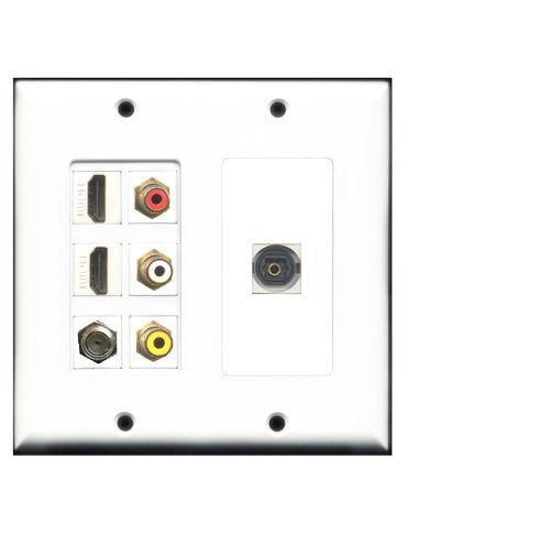 RiteAV - 2 Gang 3 x RCA 2 HDMI 1 Coax and 1 Toslink Decorative Type Wall Plate White