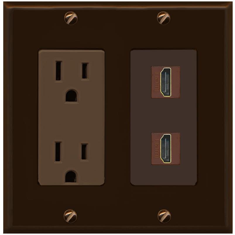 RiteAV HDMI Wall Plate 2 Port - Outlet [Brown/Brown]