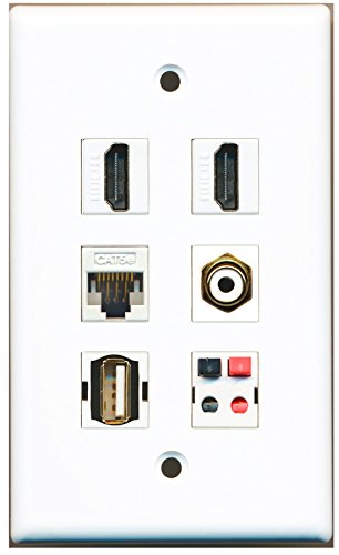 RiteAV - 2 HDMI 1 Port RCA White 1 Port USB A-A 1 Port Cat5e Ethernet White 1 Port Speaker Wall Plate