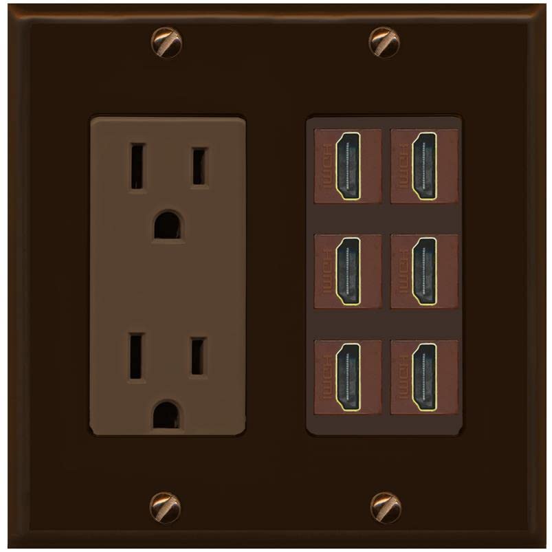 RiteAV HDMI Wall Plate 6 Port - Outlet [Brown/Brown]