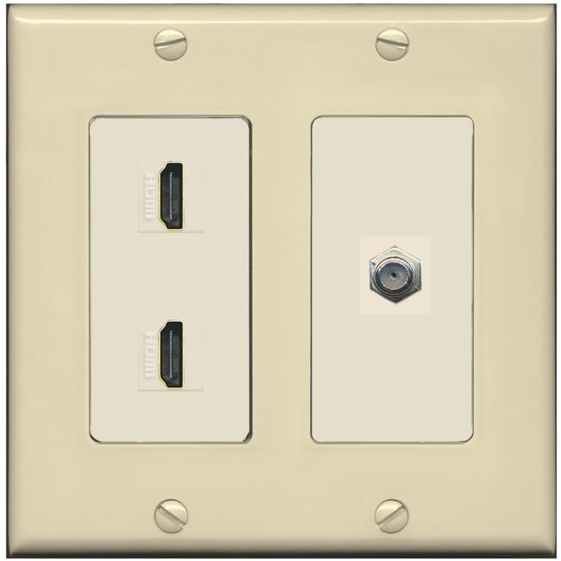 Coax 2 HDMI Wall Plate-2 Gang Ivory/Light-Almond