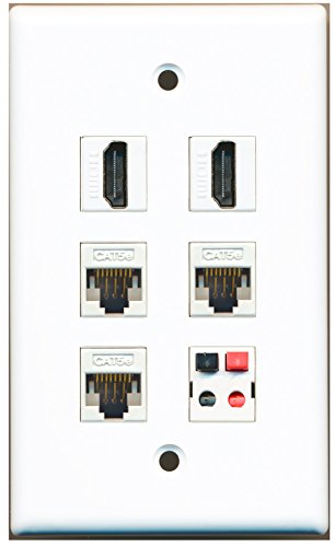 RiteAV - 2 HDMI 3 Port Cat5e Ethernet White 1 Port Speaker Wall Plate