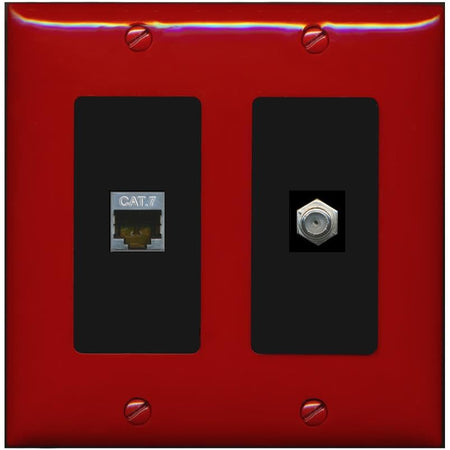 RiteAV Coax and Cat7 Wall Plate - 2 Gang [Red/Black]