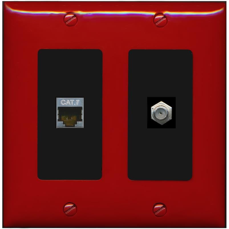 RiteAV Coax and Cat7 Wall Plate - 2 Gang [Red/Black]