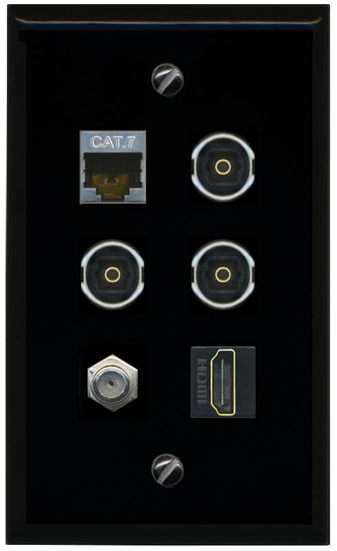 RiteAV CAT7 Coax HDMI 3 TOSLINK Flat/Solid Wall Plate [Black]