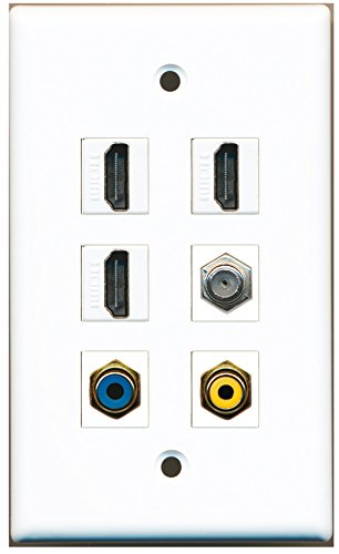 RiteAV - 3 HDMI 1 Port RCA Yellow 1 Port RCA Blue 1 Port Coax Cable TV- F-Type Wall Plate