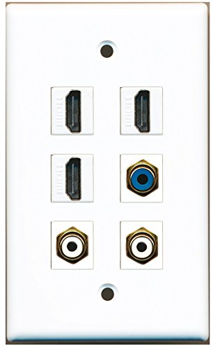 RiteAV - 3 HDMI 2 Port RCA White 1 Port RCA Blue Wall Plate