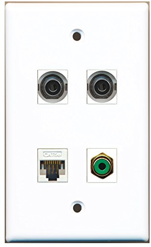RiteAV - 1 Port RCA Green 2 Port 3.5mm 1 Port Cat5e Ethernet White Wall Plate