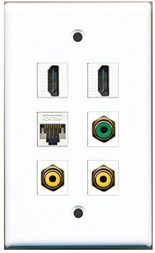 RiteAV - 2 HDMI 2 Port RCA Yellow 1 Port RCA Green 1 Port Cat5e Ethernet White Wall Plate