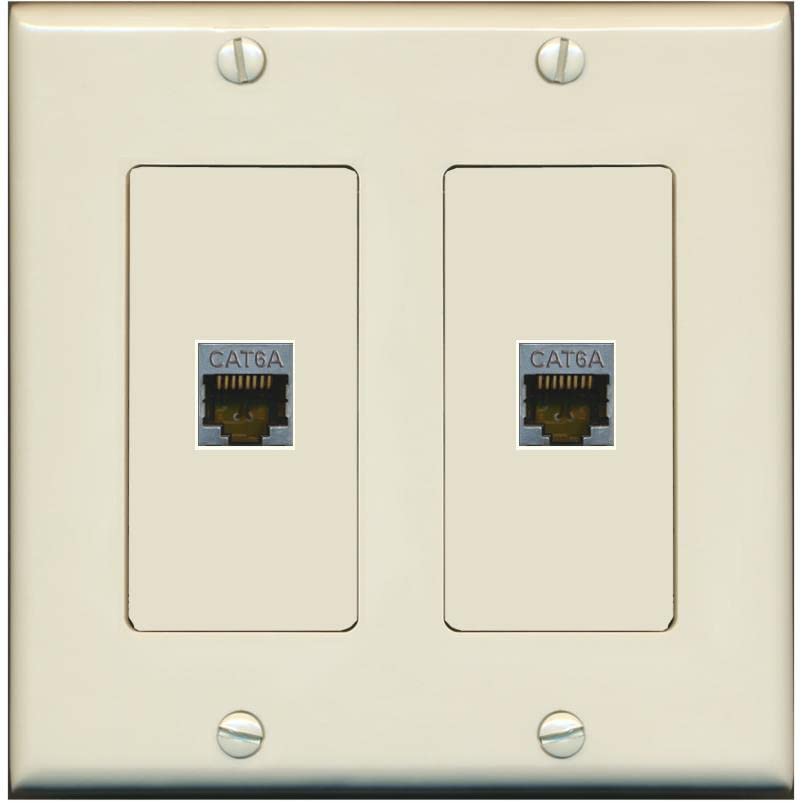 RiteAV 2 Port Cat6A Wall Plate - 2 Gang [Light-Almond]