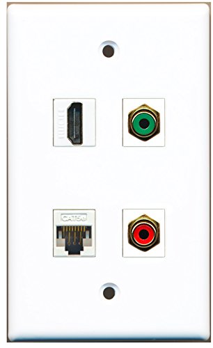 RiteAV - 1 Port HDMI 1 Port RCA Red 1 Port RCA Green 1 Port Cat5e Ethernet White Wall Plate
