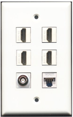 RiteAV - 4 Port HDMI 1 BNC 1 Cat5e Ethernet White Wall Plate