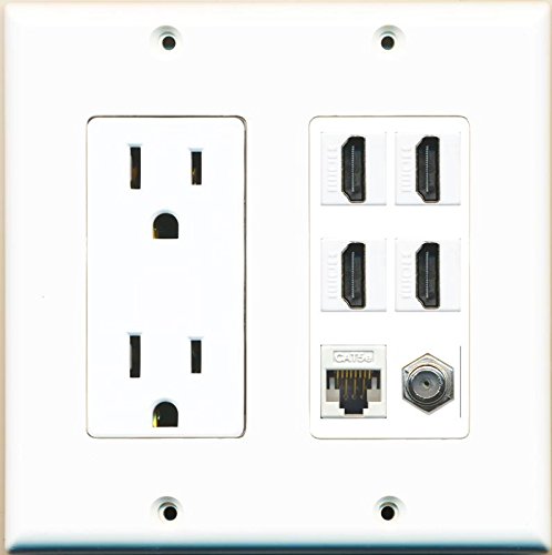 RiteAV Power Outlet 4 HDMI White Coax Cat5E Wall Plate White