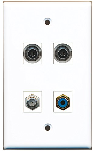 RiteAV - 1 Port RCA Blue 1 Port Coax Cable TV- F-Type 2 Port 3.5mm Wall Plate