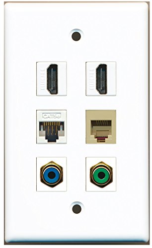 RiteAV - 2 HDMI 1 Port RCA Green 1 Port RCA Blue 1 Port Phone RJ11 RJ12 Beige 1 Port Cat5e Ethernet White Wall Plate