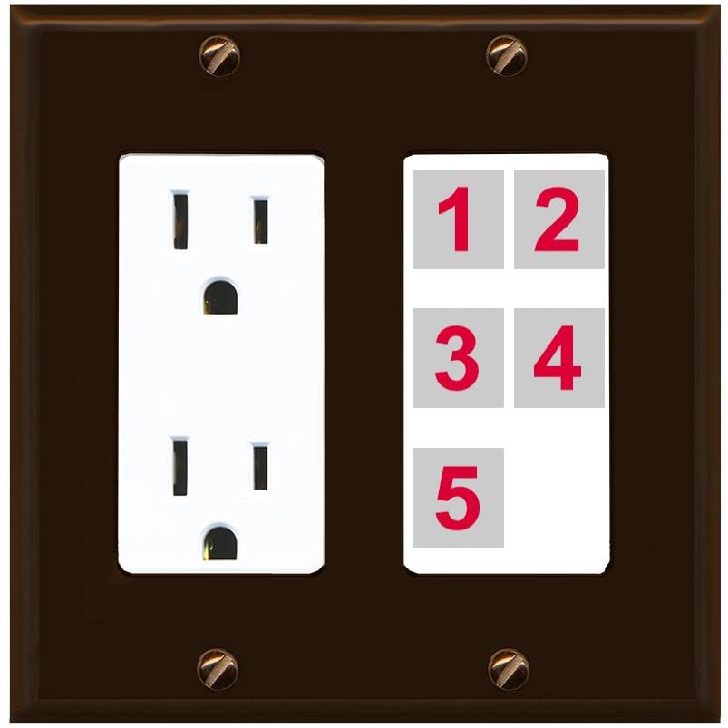 RiteAV Custom Wall Plate 5 Port - Outlet [Brown/White]